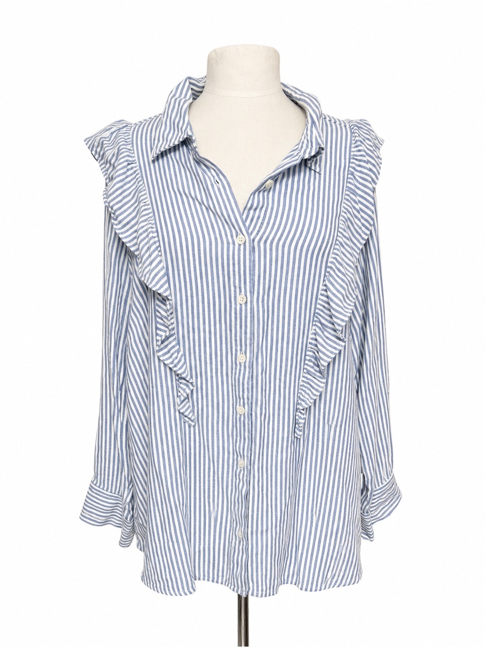 TORRID Striped Ruffle Button-Down Shirt - Blue/White plus size 3X